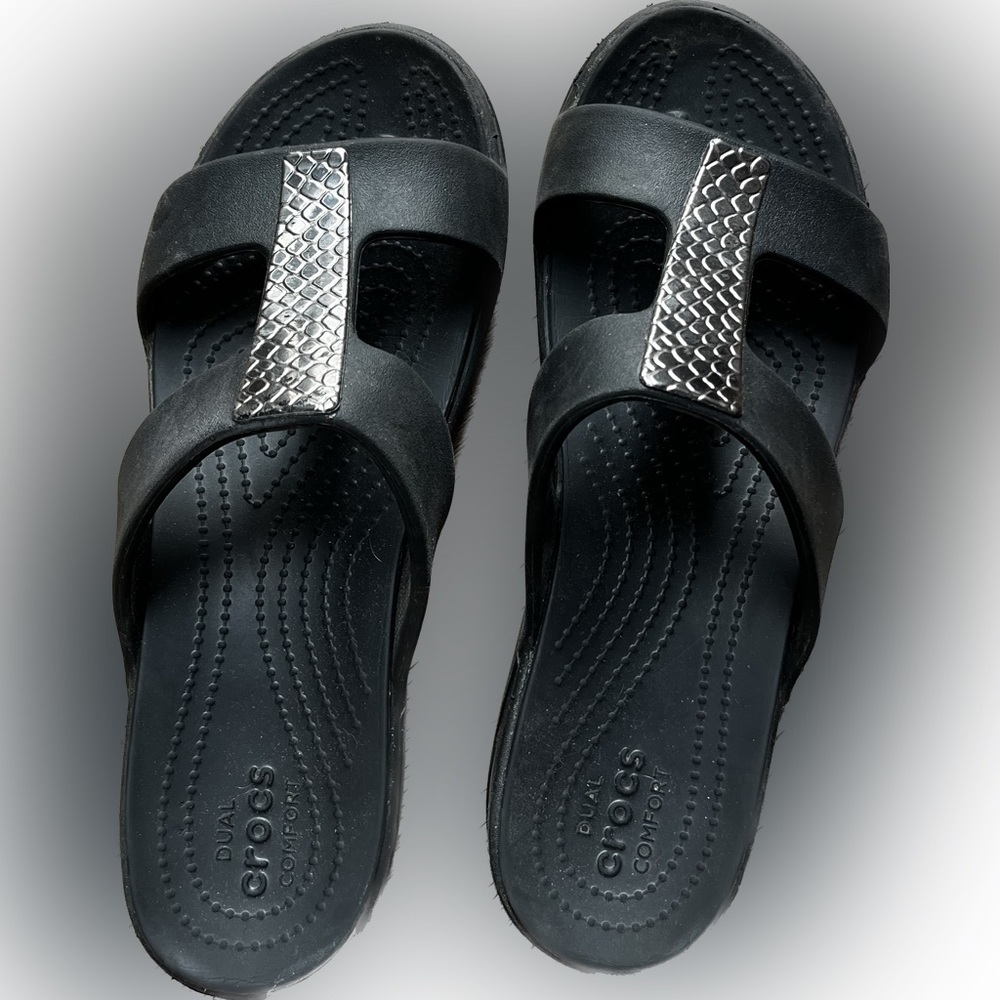 Crocs Monterey Metallic Slip On Wedge sandal sz 9 W